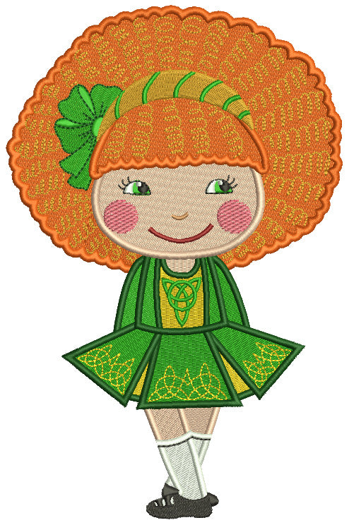 Cute Little Girl With Big Hair St. Patrick's Day Filled Machine Embroidery Design Digitized Pattern