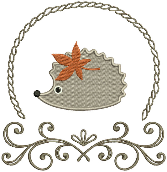 Cute Little Hedgehog With a Leaf Filled Machine Embroidery Design Digitized Pattern