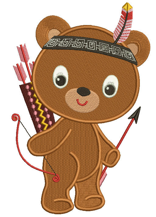 Cute Little Indian Bear With a Feather Thanksgiving Filled Machine Embroidery Design Digitized Pattern
