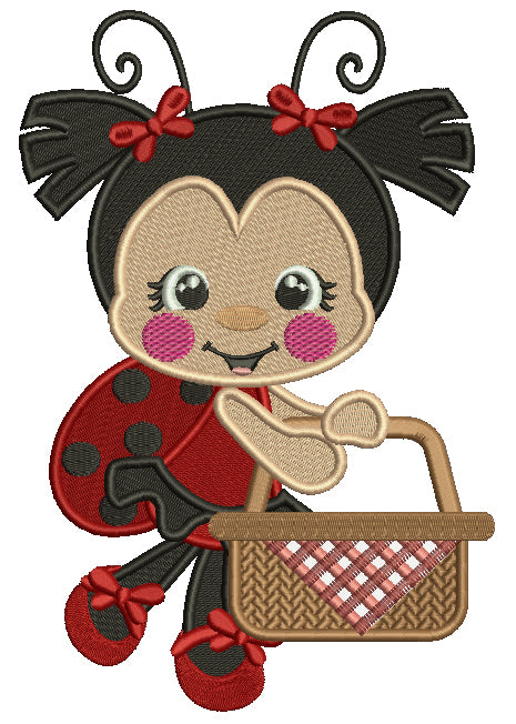 Cute Little Ladybug Holding a Basket Filled Machine Embroidery Design Digitized Pattern