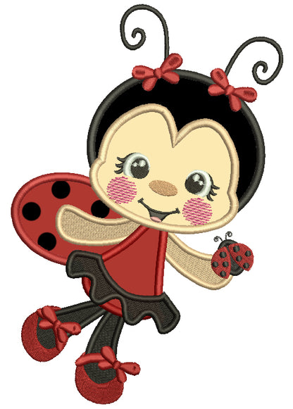 Cute Little Ladybug Wearing Ballet Shoes Applique Machine Embroidery Design Digitized Pattern
