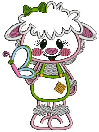 Cute Little Lamb Holding Butterfly Easter Applique Machine Embroidery Design Digitized Pattern