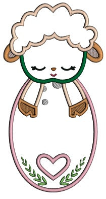 Cute Little Lamb Sleeping On Easter Egg Applique Machine Embroidery Design Digitized Pattern