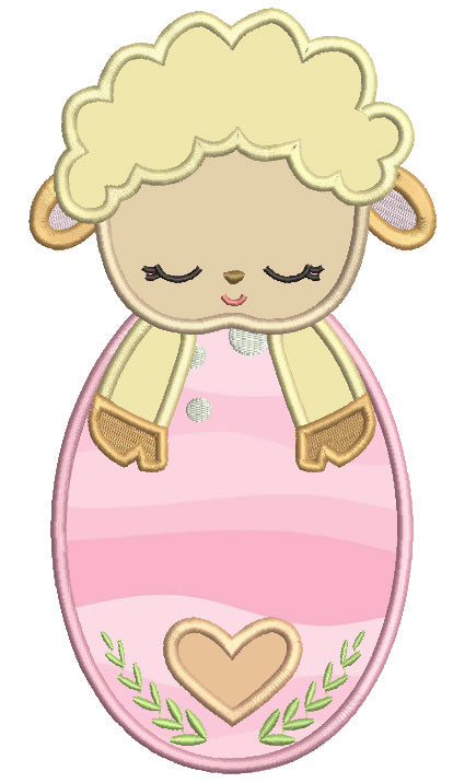 Cute Little Lamb Sleeping On Easter Egg Applique Machine Embroidery Design Digitized Pattern