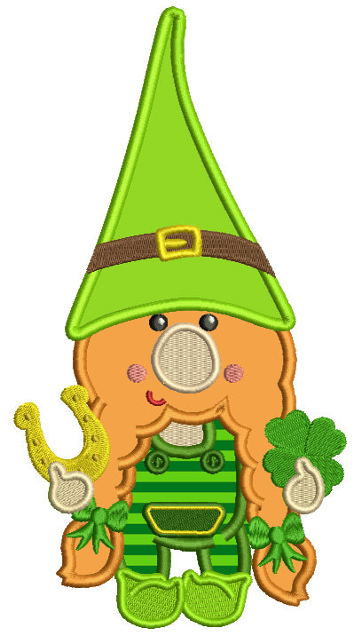 Cute Little Leprechaun With Long Hair St. Patrick's Day Applique Machine Embroidery Design Digitized Pattern