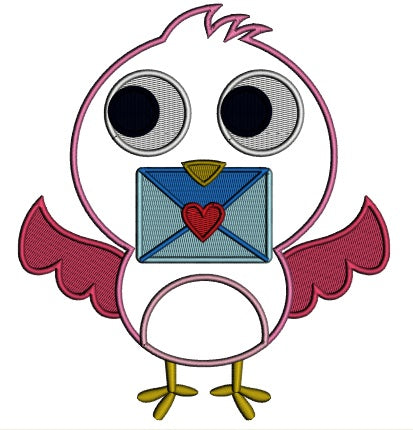 Cute Little Love Bird Holding an Envelope Applique Machine Embroidery Design Digitized Pattern