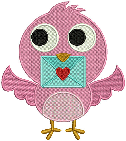 Cute Little Love Bird Holding an Envelope Filled Machine Embroidery Design Digitized Pattern