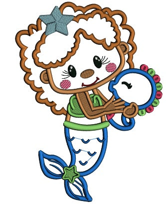 Cute Little Mermaid With a Star In Her Hair Applique Machine Embroidery Design Digitized Pattern