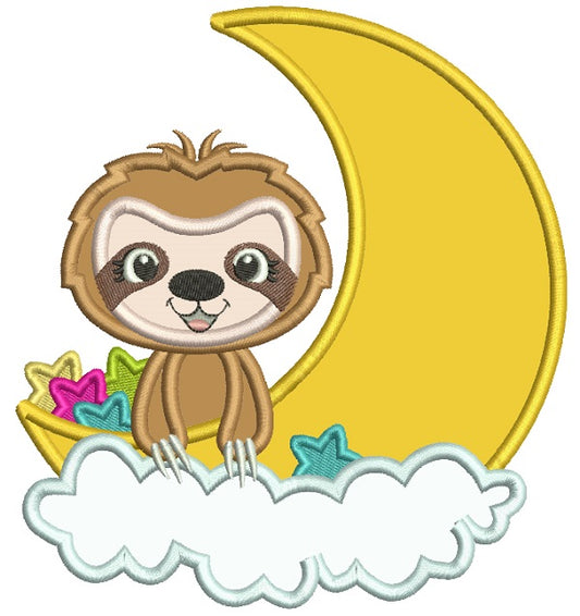 Cute Little Mongoose Sitting On The Moon Applique Machine Embroidery Design Digitized Pattern