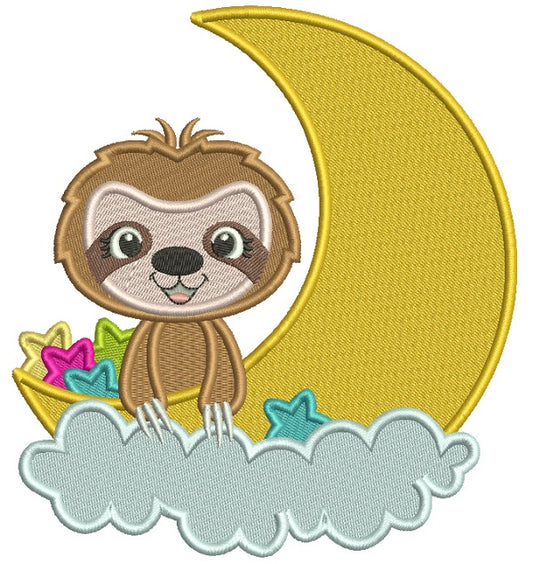 Cute Little Mongoose Sitting On The Moon Filled Machine Embroidery Design Digitized Pattern