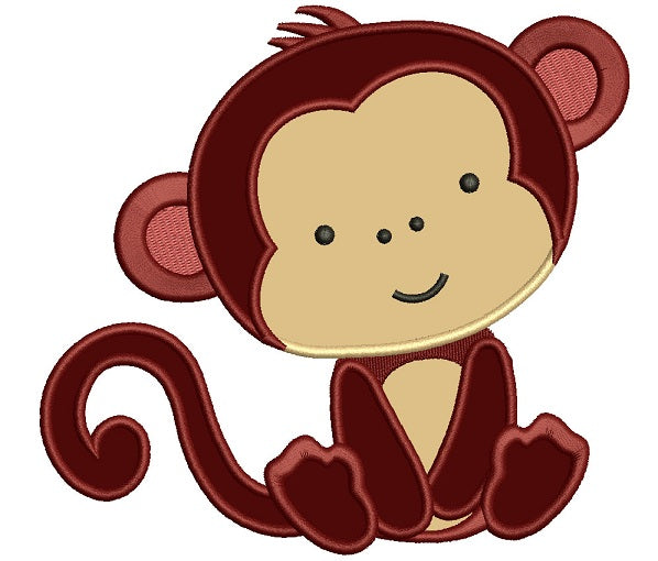 Cute Little Monkey Applique Machine Embroidery Design Digitized Pattern