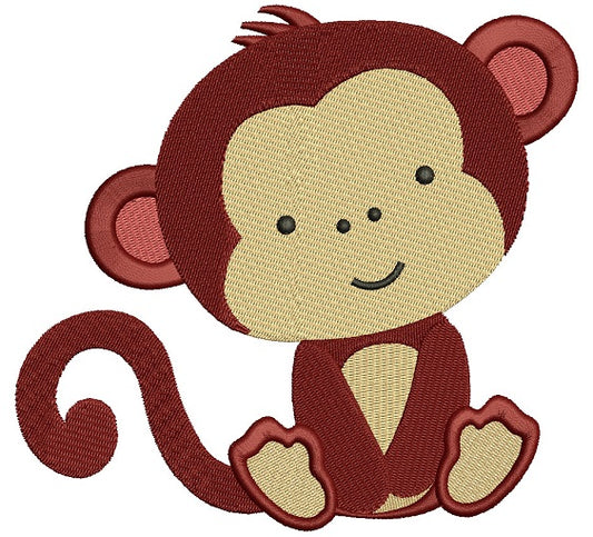 Cute Little Monkey Filled Machine Embroidery Design Digitized Pattern