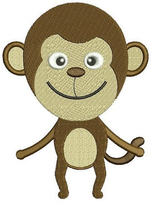 Cute Little Monkey Machine Embroidery African Animal Digitized Filled Pattern - Instant Download - sizes to fit 4x4 , 5x7, and 6x10 hoops