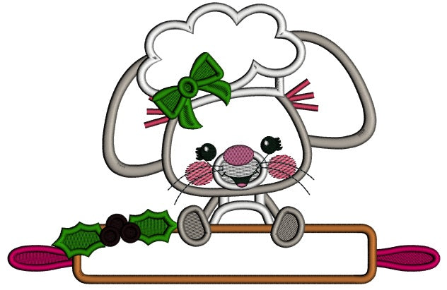 Cute Little Mouse Cook Applique Christmas Machine Embroidery Design Digitized Pattern