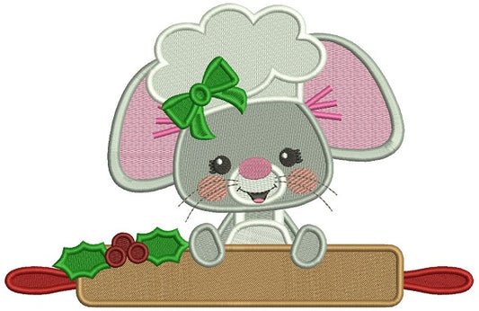 Cute Little Mouse Cook Filled Christmas Machine Embroidery Design Digitized Pattern