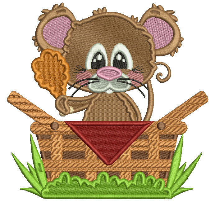 Cute Little Mouse Holding a Piece Of Chicken Filled Machine Embroidery Design Digitized Pattern