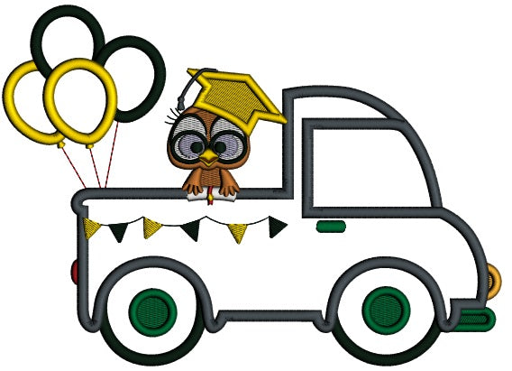 Cute Little Owl Graduate With Balloons Applique Machine Embroidery Design Digitized Pattern