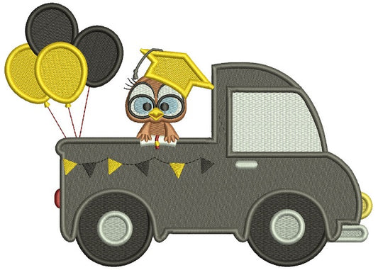 Cute Little Owl Graduate With Balloons Filled Machine Embroidery Design Digitized Pattern