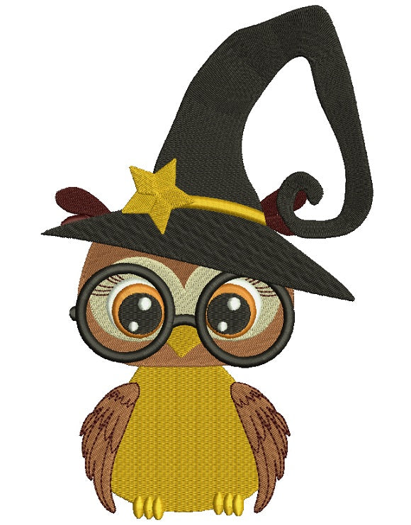 Cute Little Owl Witch Halloween Filled Machine Embroidery Design Digitized Pattern
