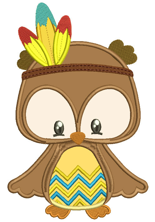 Cute Little Owl With Indian Feathers Thanksgiving Applique Machine Embroidery Digitized Design Pattern