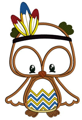 Cute Little Owl With Indian Feathers Thanksgiving Applique Machine Embroidery Digitized Design Pattern