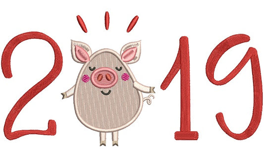 Cute Little Piggy 2019 Happy New Year Filled Machine Embroidery Design Digitized Pattern