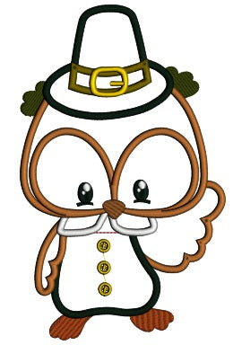 Cute Little Pilgrim Owl Thanksgiving Applique Machine Embroidery Digitized Design Pattern