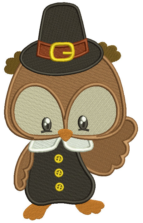 Cute Little Pilgrim Owl Thanksgiving Filled Machine Embroidery Digitized Design Pattern