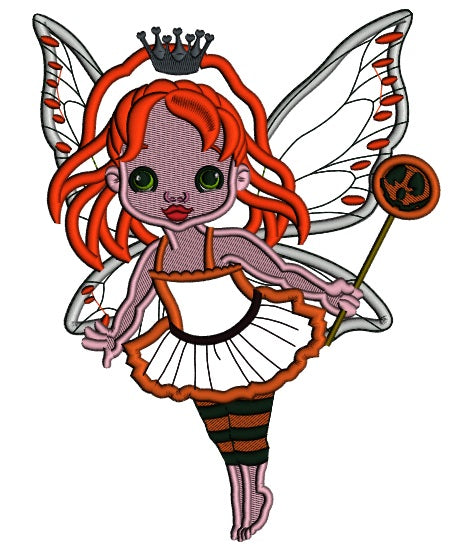 Cute Little Princess Fairy Halloween Applique Machine Embroidery Design Digitized Pattern