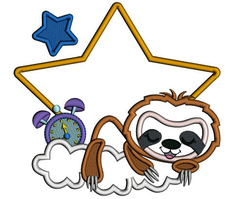 Cute Little Sloth One THe Cloud Applique Machine Embroidery Design Digitized Pattern