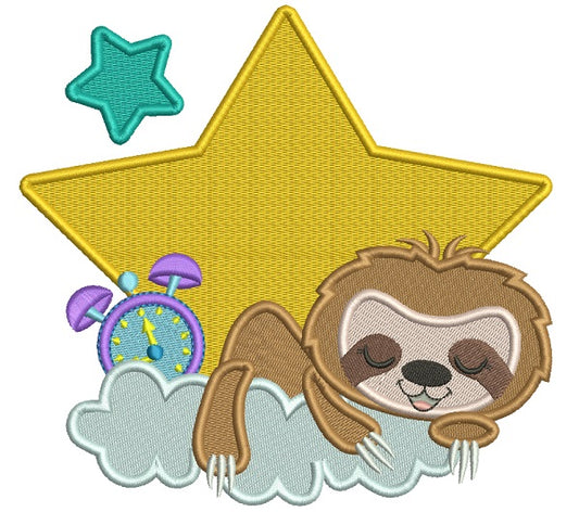 Cute Little Sloth One THe Cloud Filled Machine Embroidery Design Digitized Pattern