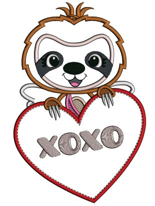 Cute Little Sloth XOXO Applique Valentine's Day Machine Embroidery Design Digitized Pattern