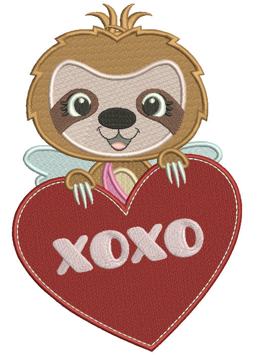 Cute Little Sloth XOXO Filled Valentine's Day Machine Embroidery Design Digitized Pattern