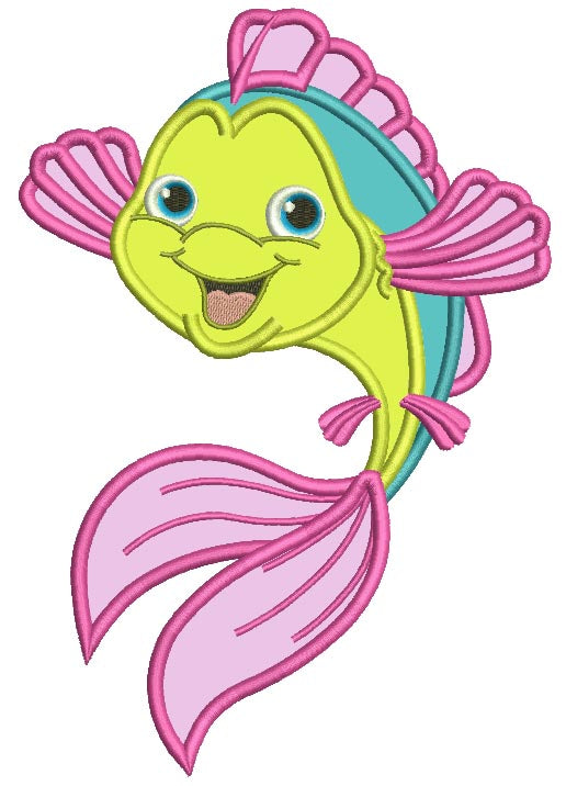 Cute Little Smiling Fish Applique Machine Embroidery Design Digitized Pattern