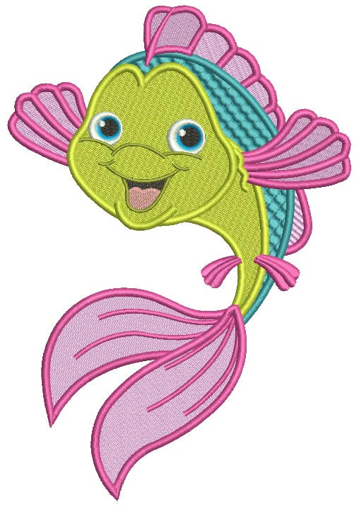Cute Little Smiling Fish Filled Machine Embroidery Design Digitized Pattern