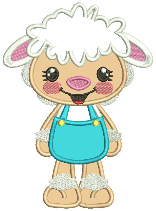 Cute Little Smiling Lamb Easter Applique Machine Embroidery Design Digitized Patterny