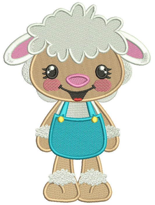 Cute Little Smiling Lamb Easter Filled Machine Embroidery Design Digitized Patterny