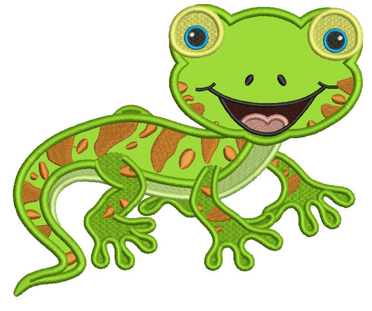 Cute Little Smiling Lizard Applique Machine Embroidery Design Digitized Pattern