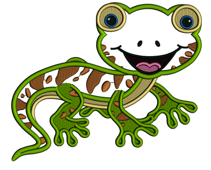 Cute Little Smiling Lizard Applique Machine Embroidery Design Digitized Pattern