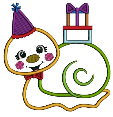 Cute Little Snail With Birthday Presents Applique Machine Embroidery Design Digitized Pattern