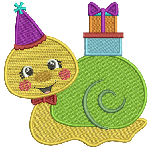 Cute Little Snail With Birthday Presents Filled Machine Embroidery Design Digitized Pattern