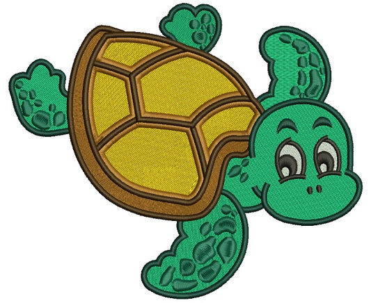 Cute Little Swimming Turtle Filled Machine Embroidery Design Digitized Pattern