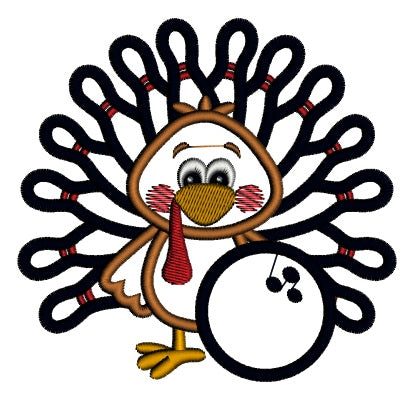 Cute Little Turkey Bowling Applique Machine Embroidery Digitized Design Pattern