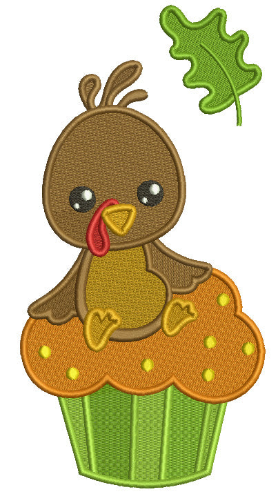 Cute Little Turkey Sitting On The Cupcake Thanksgiving Filled Machine Embroidery Design Digitized Pattern