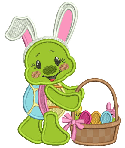Cute Little Turtle With Bunny Ears Easter Applique Machine Embroidery Design Digitized Pattern