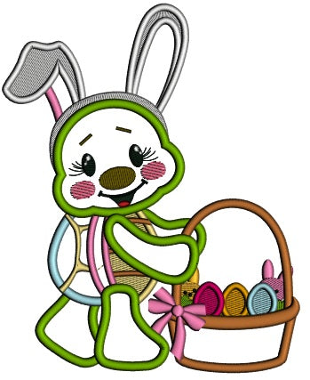 Cute Little Turtle With Bunny Ears Easter Applique Machine Embroidery Design Digitized Pattern