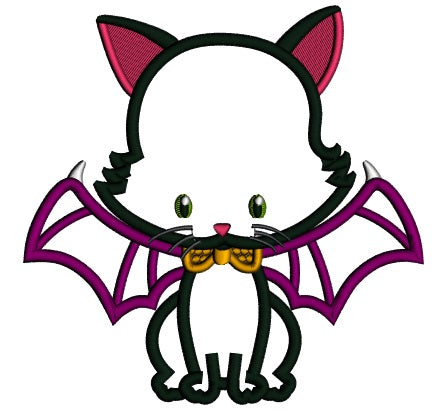 Cute Little Vampire Bat Cat Applique Halloween Machine Embroidery Design Digitized Pattern