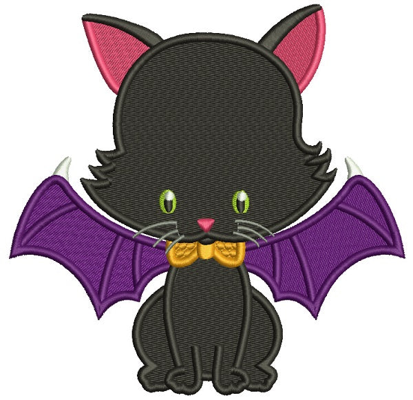 Cute Little Vampire Bat Cat Filled Halloween Machine Embroidery Design Digitized Pattern