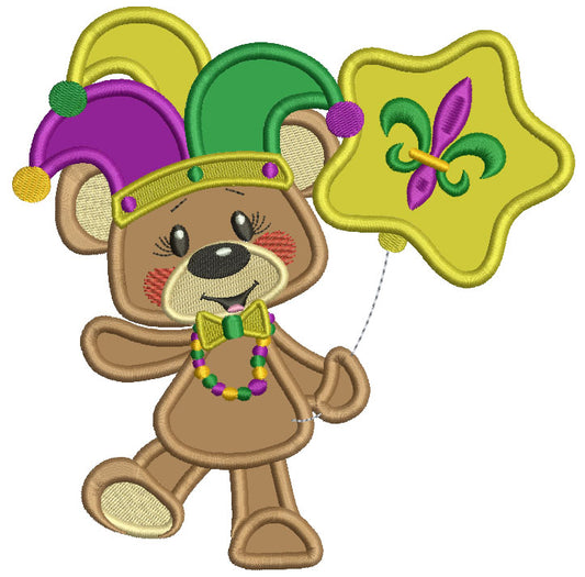 Cute Mardi Gras Bear Applique Machine Embroidery Design Digitized Pattern
