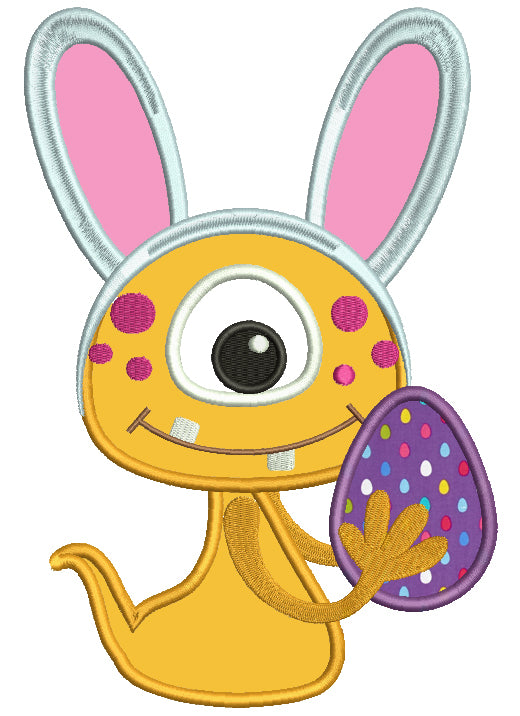 Cute Monster Holding Easter Egg Applique Machine Embroidery Design Digitized